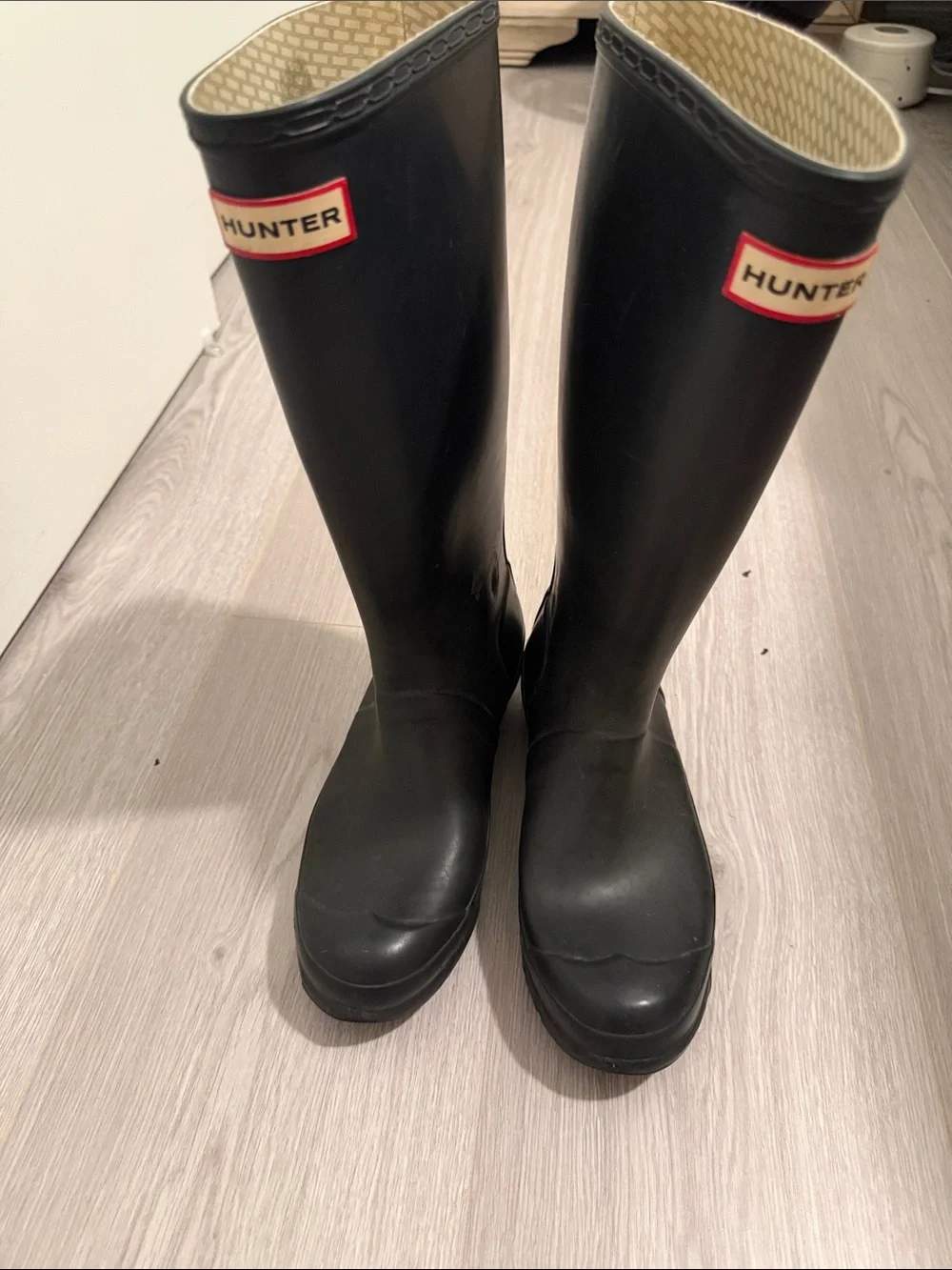 Hunter Tall Black Rubber Rain Boots with Red Logo Trim
